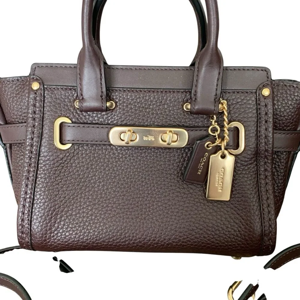COACH Swagger Carryall 20 Nubuck Pebble Leather  Oxblood Color Gold Hardware NWT